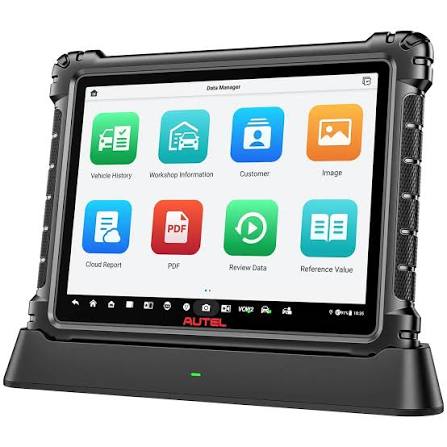 Autel diagnostic tablet on its charging dock