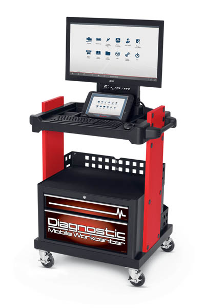 Snap-on diagnostic mobile workcenter with scan tool and large display